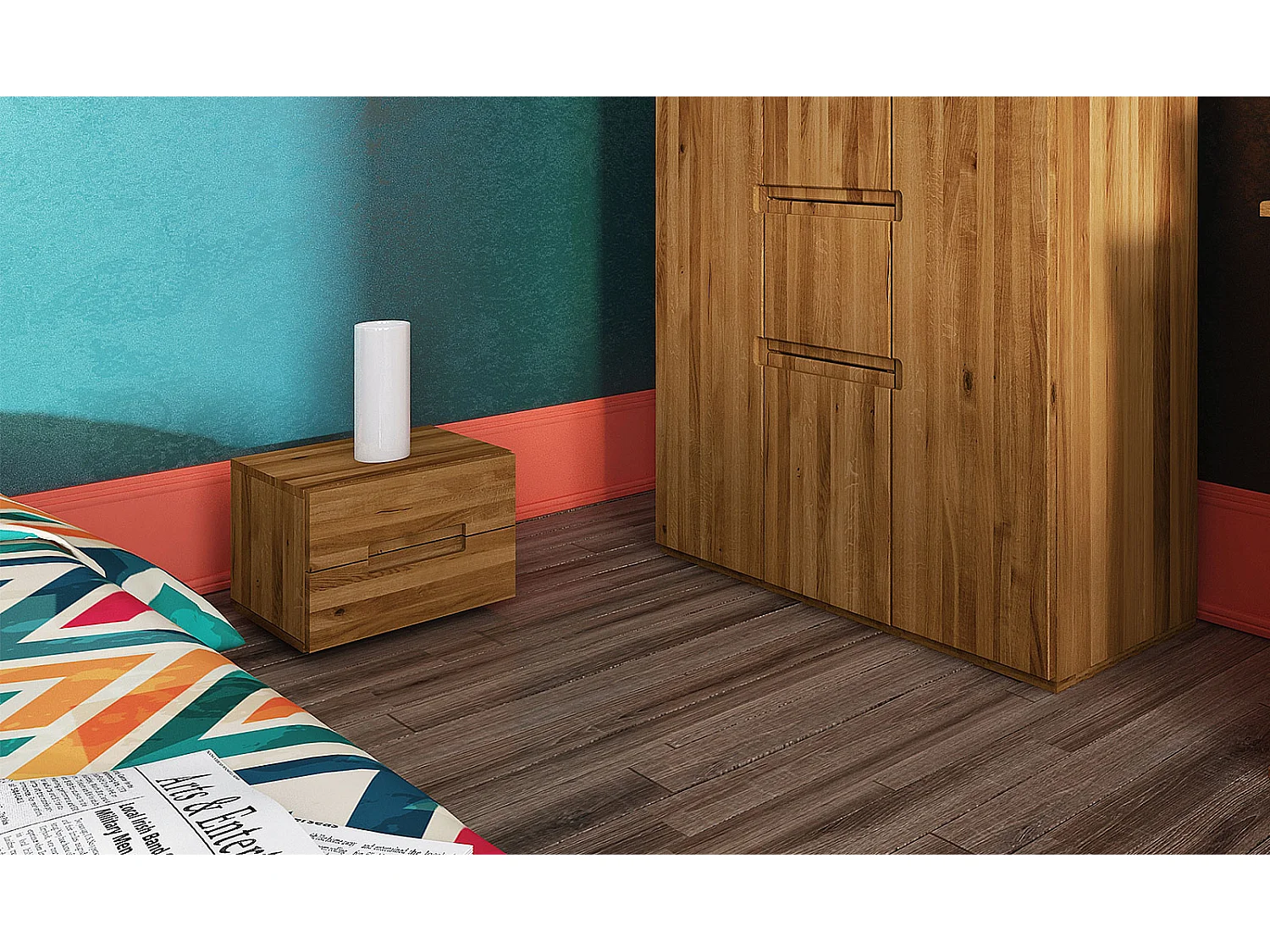 VENTO - Nachttisch mit Schubladen aus Wildeiche, naturgeölt