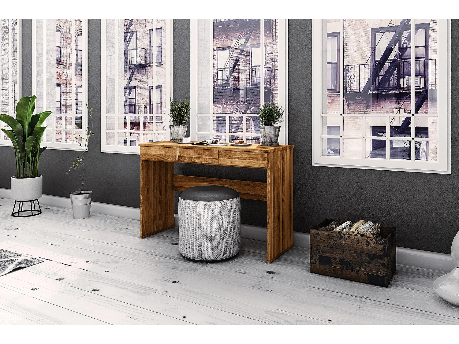 VENTO - Schminktisch mit Schubladen aus Wildeiche naturgeölt