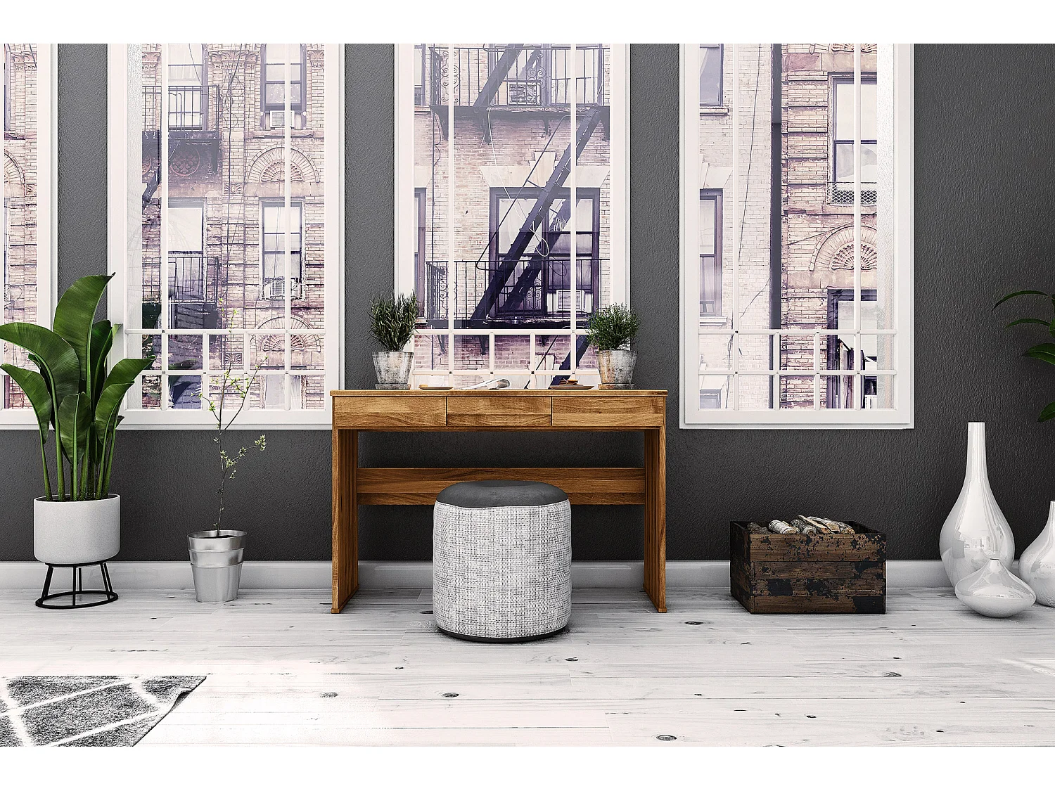 VENTO - Schminktisch mit Schubladen aus Wildeiche naturgeölt