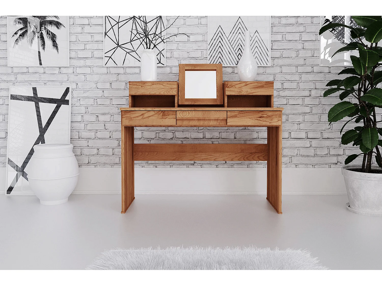 VENTO - Schminktisch mit Spiegel und Schubladen aus Kernbuche naturgeölt