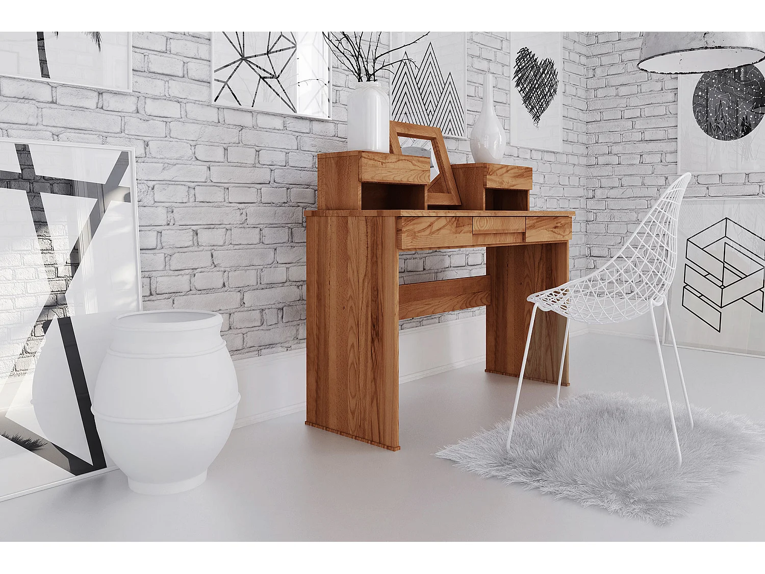 VENTO - Schminktisch mit Spiegel und Schubladen aus Kernbuche naturgeölt