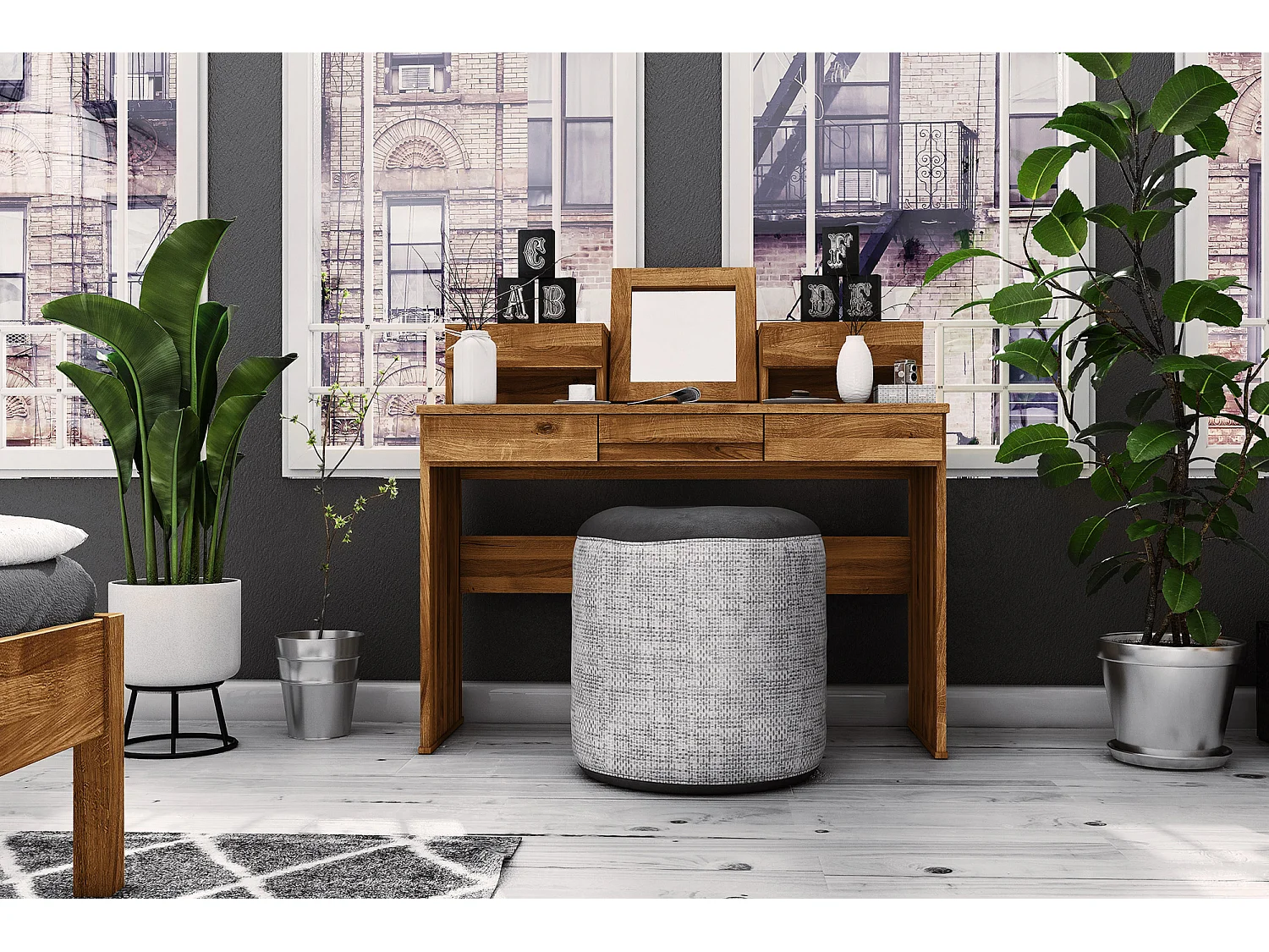 VENTO - Schminktisch mit Spiegel und Schubladen aus Wildeiche naturgeölt