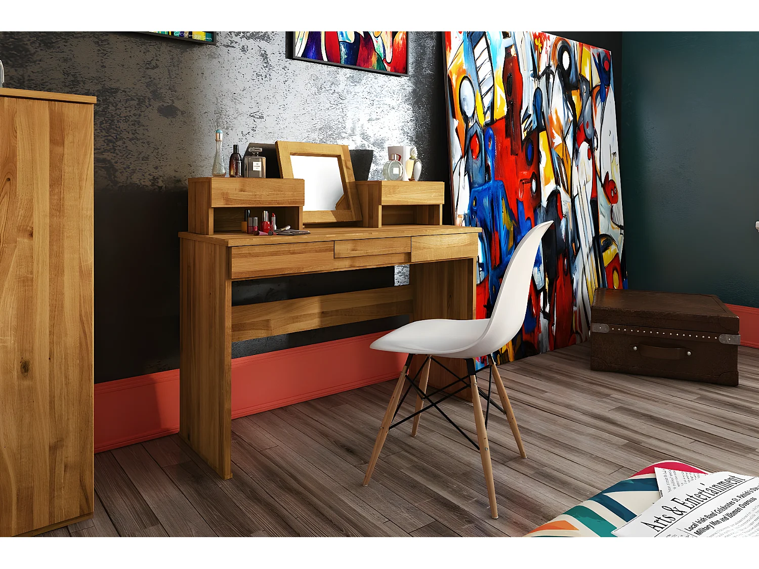 VENTO - Schminktisch mit Spiegel und Schubladen aus Wildeiche naturgeölt