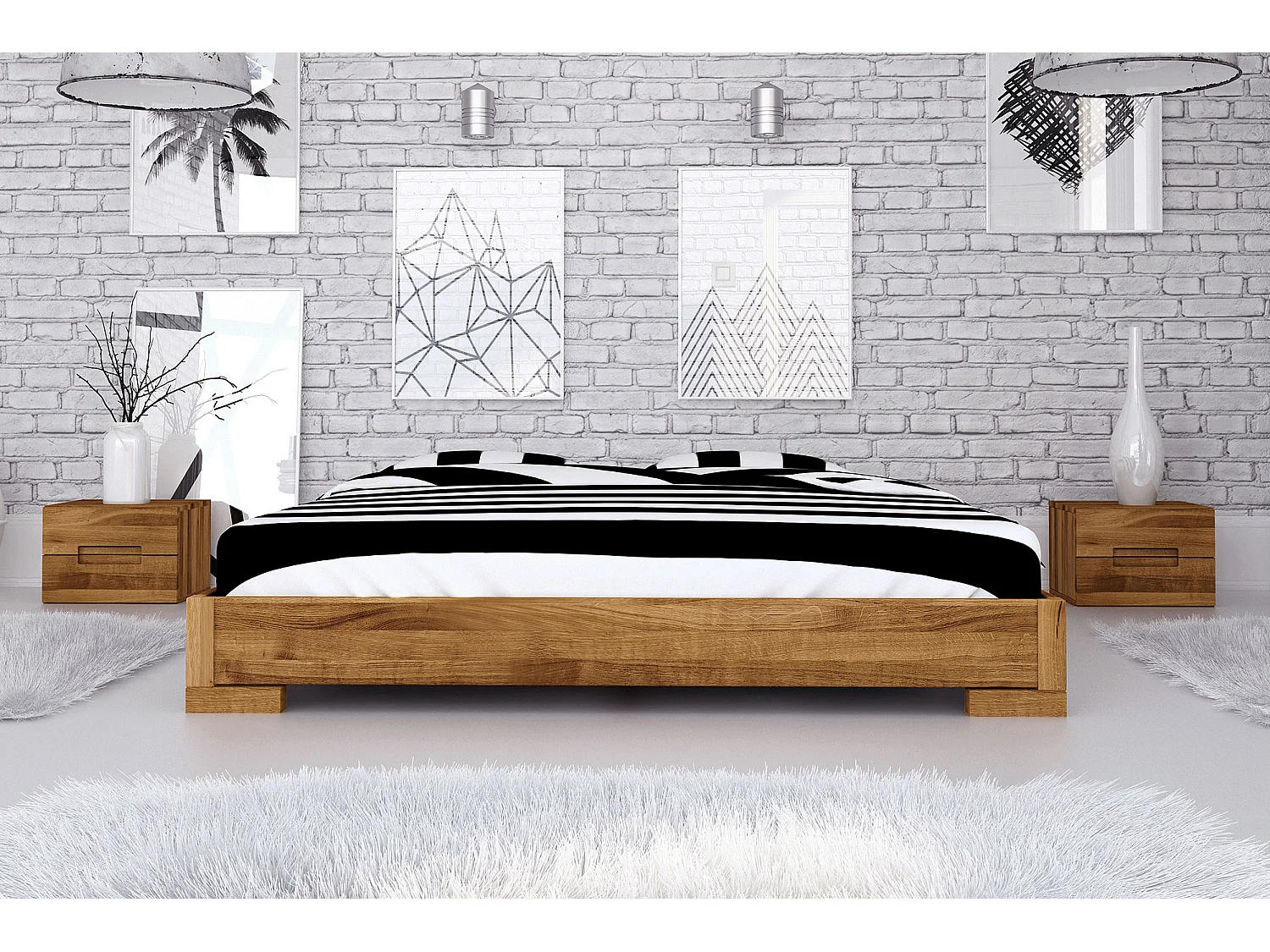 VENTO - Niedriges Bettgestell aus Wildeiche, naturgeölt 100x200