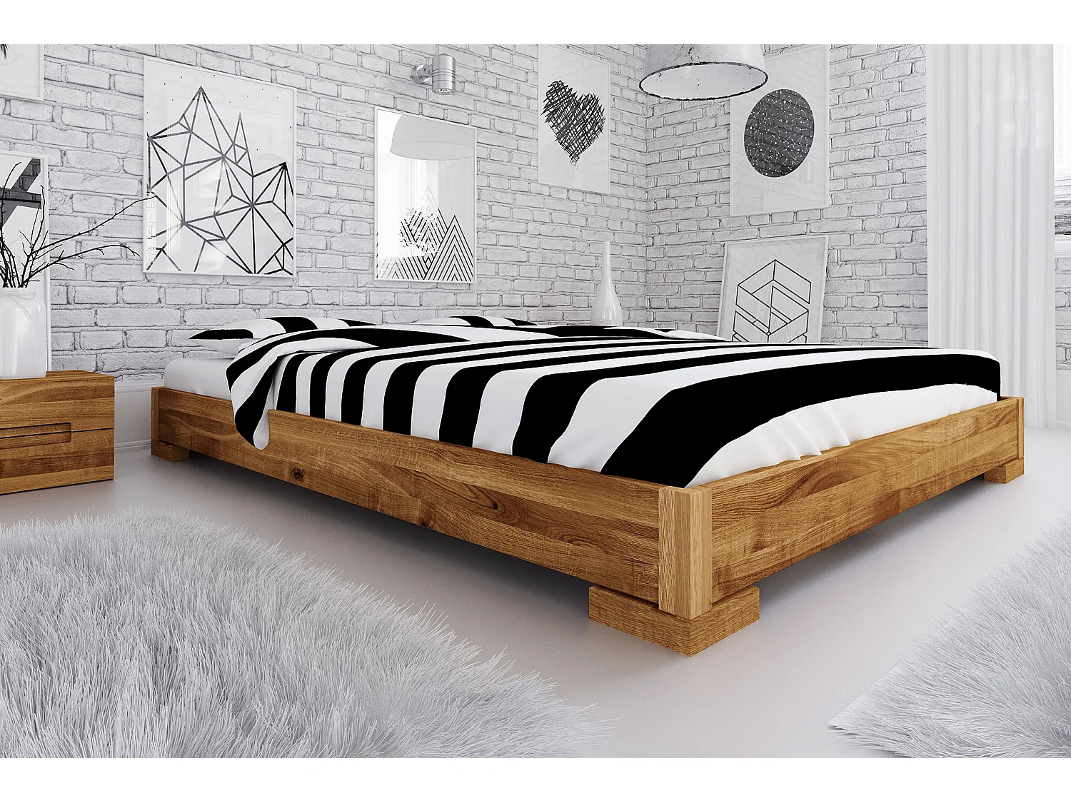 VENTO - Niedriges Bettgestell aus Wildeiche, naturgeölt 100x200