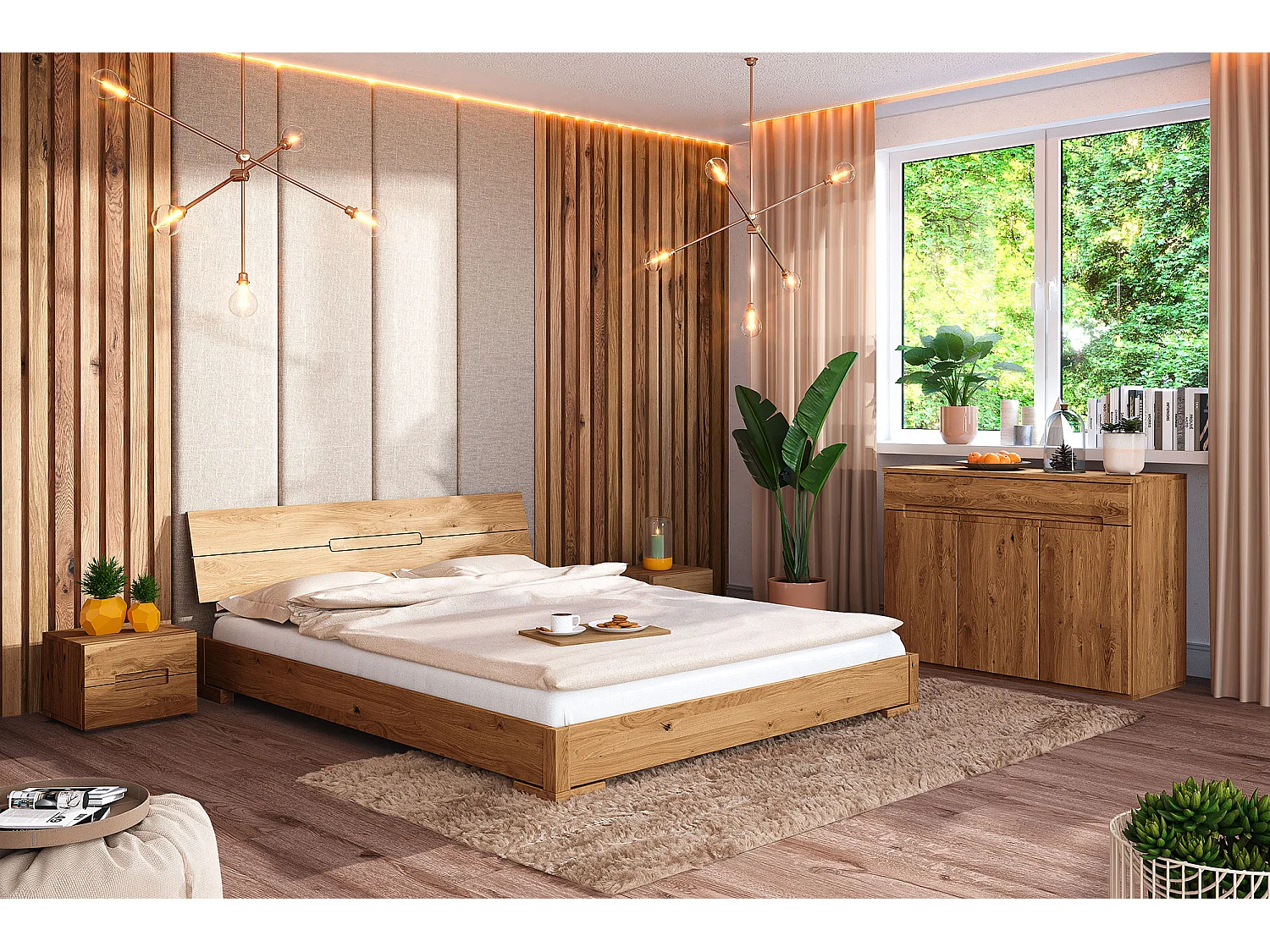 JANA E-9 - Letto in legno massello 160 x 200 cm in rovere selvatico oliato