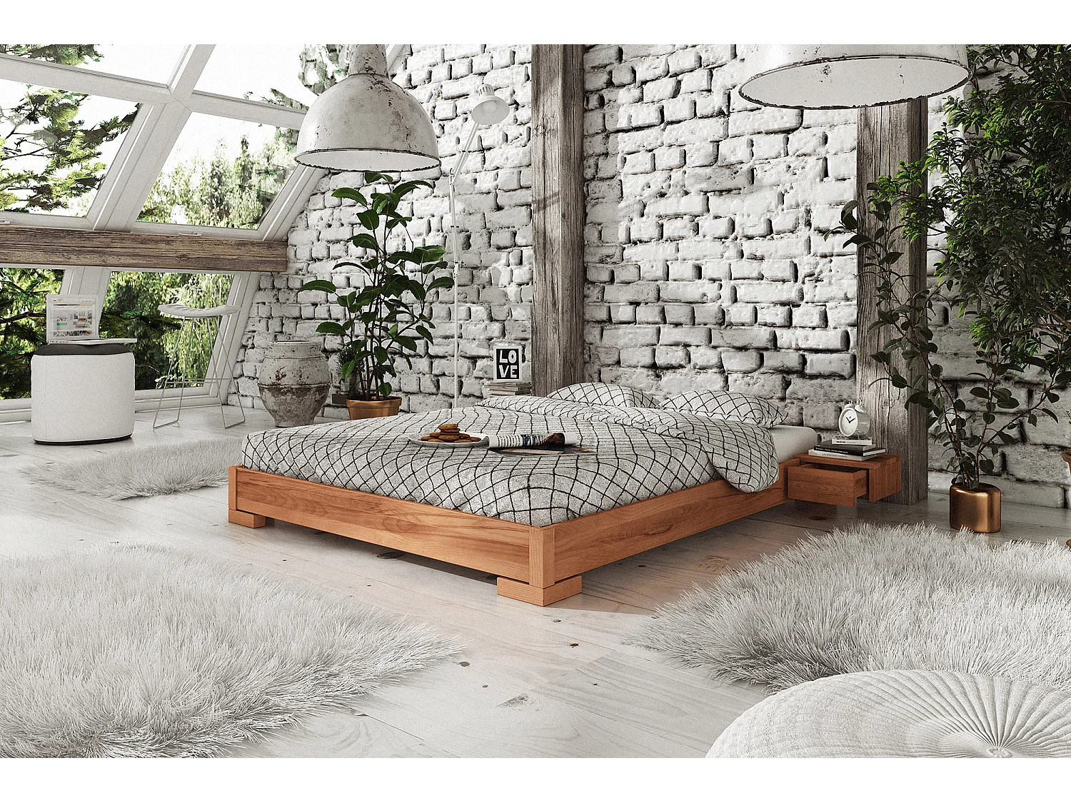 VENTO - Niedriges Bettgestell aus Kernbuche, naturgeölt 120x200