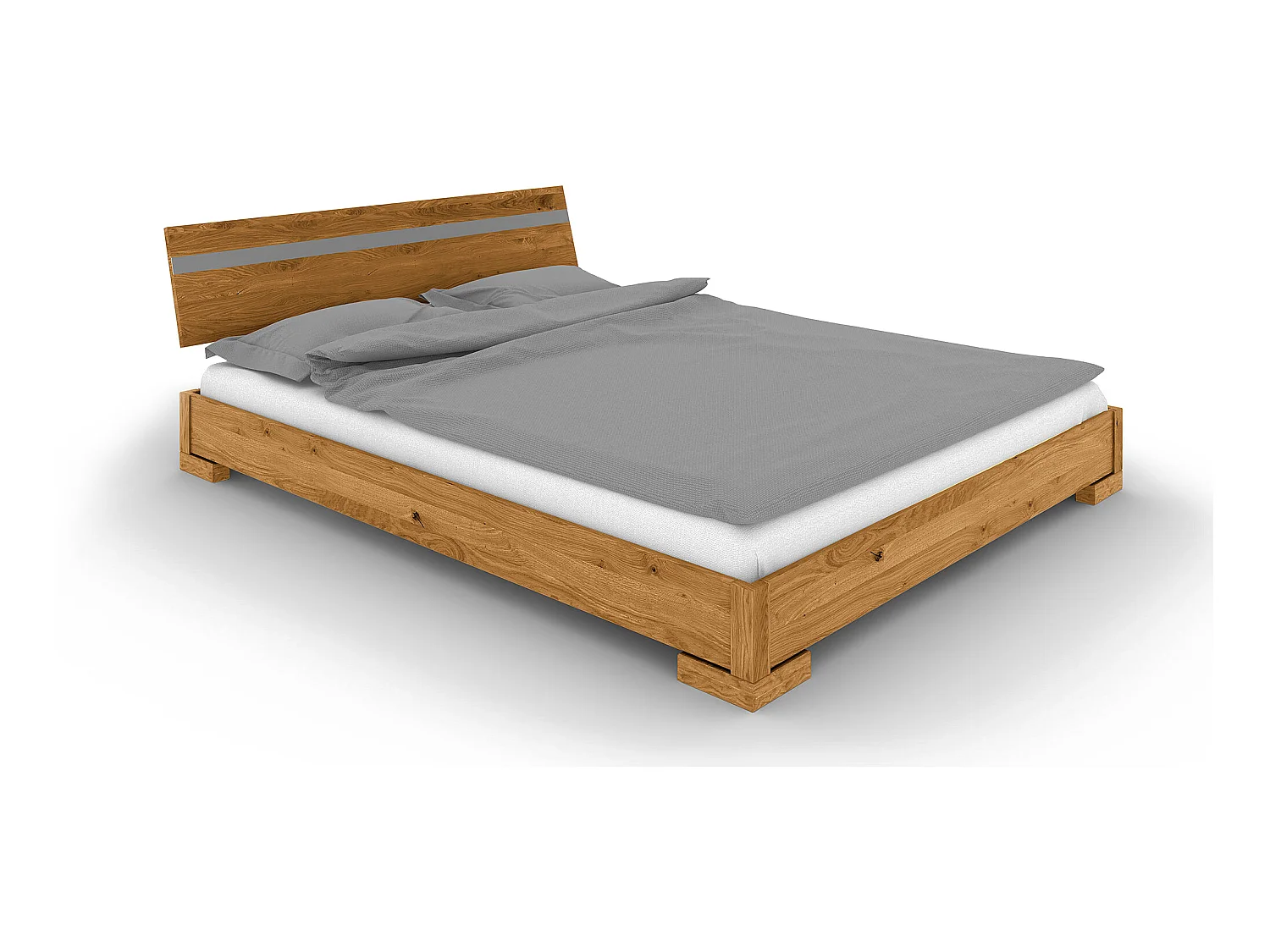 VENTO - Niedriges Bett mit Holzkopfteil aus Wildeiche, naturgeölt 100x200
