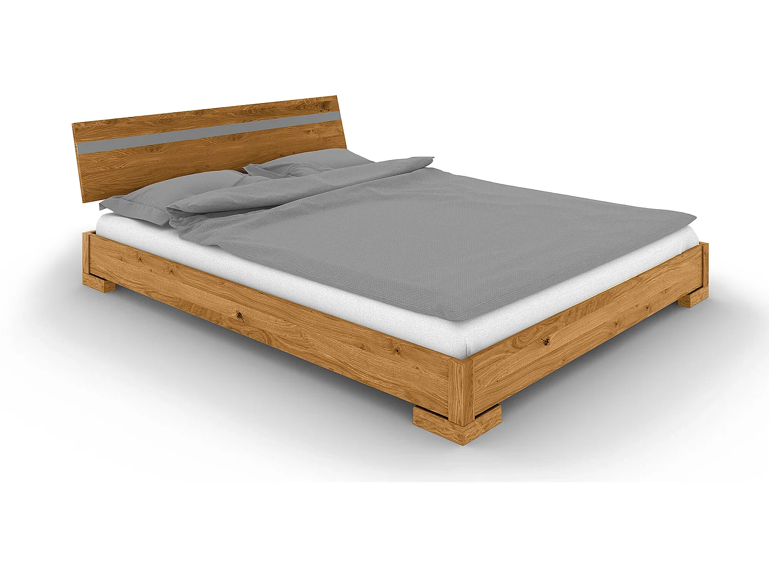VENTO - Niedriges Bett mit Holzkopfteil aus Wildeiche, naturgeölt 100x200