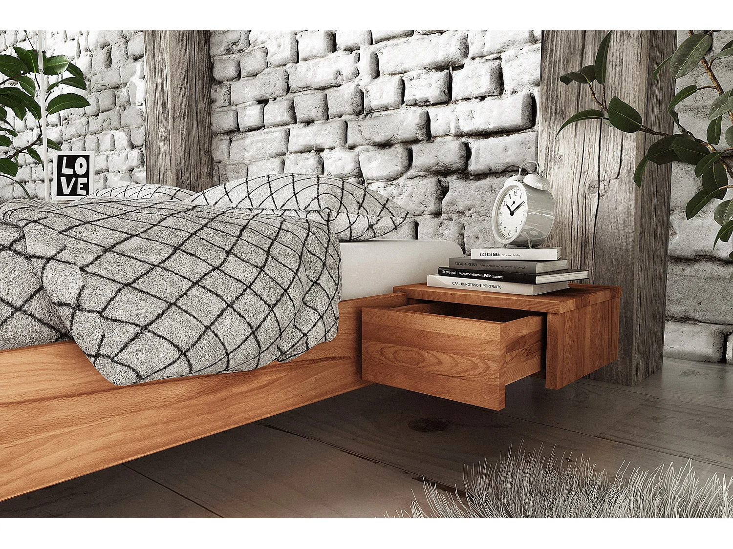 VENTO - Niedriges Bettgestell aus Kernbuche, naturgeölt 180x200