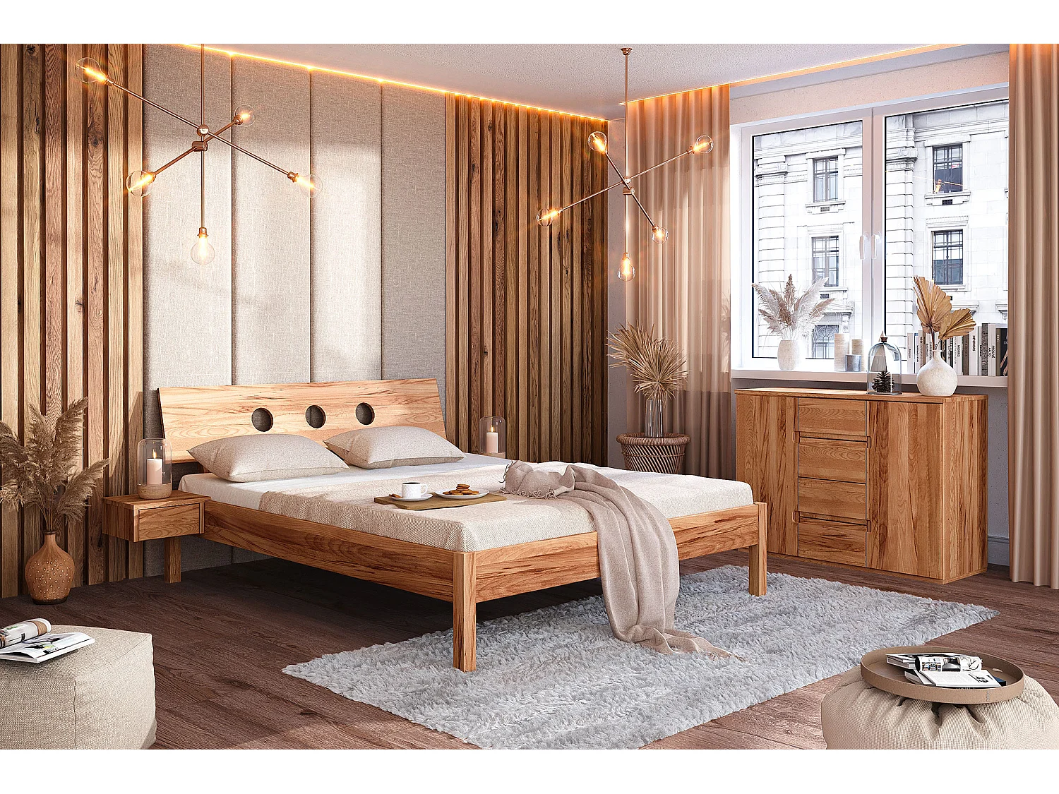 VENTO - Bett mit Holzkopfteil aus Kernbuche, naturgeölt 100x200