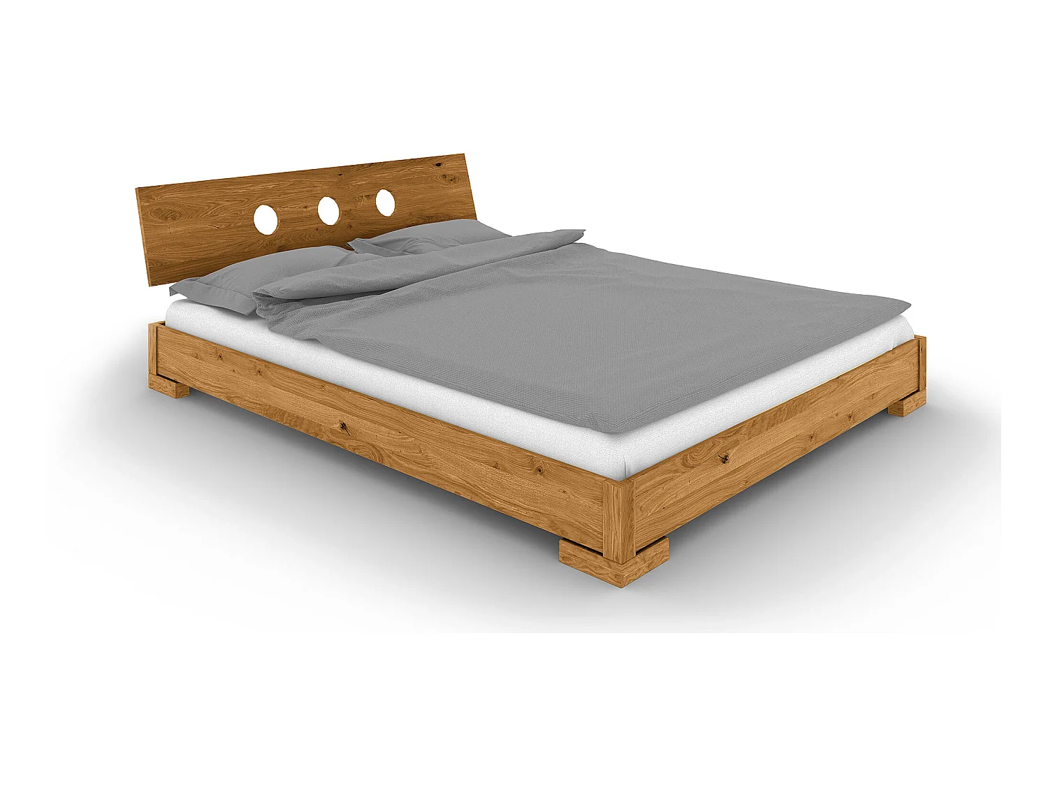 VENTO - Niedriges Bett mit Holzkopfteil aus Wildeiche, naturgeölt 100x200