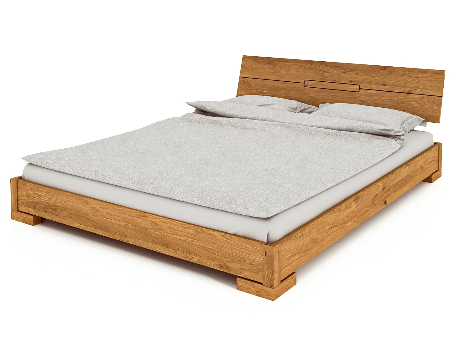 VENTO - Niedriges Bett mit Holzkopfteil aus Wildeiche, naturgeölt 180x200