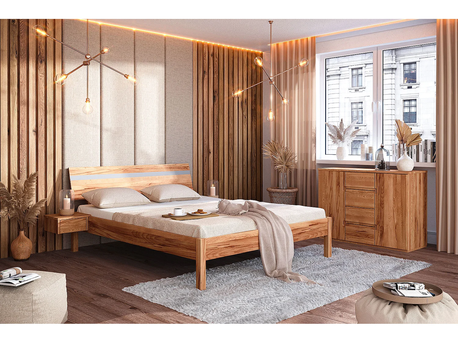 VENTO - Bett mit Holzkopfteil aus Kernbuche, naturgeölt 100x200