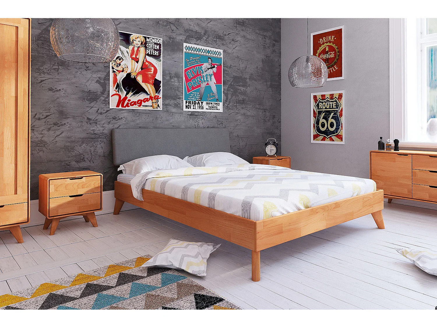 GREG - Bett mit Polsterkopfteil aus Kernbuche, naturgeölt 180x200