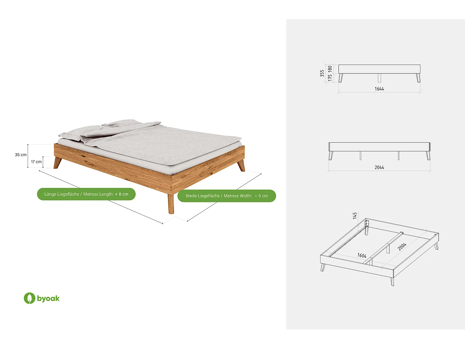 GREG 3 - Letto in legno massello 120 x 200 cm in rovere selvatico oliato
