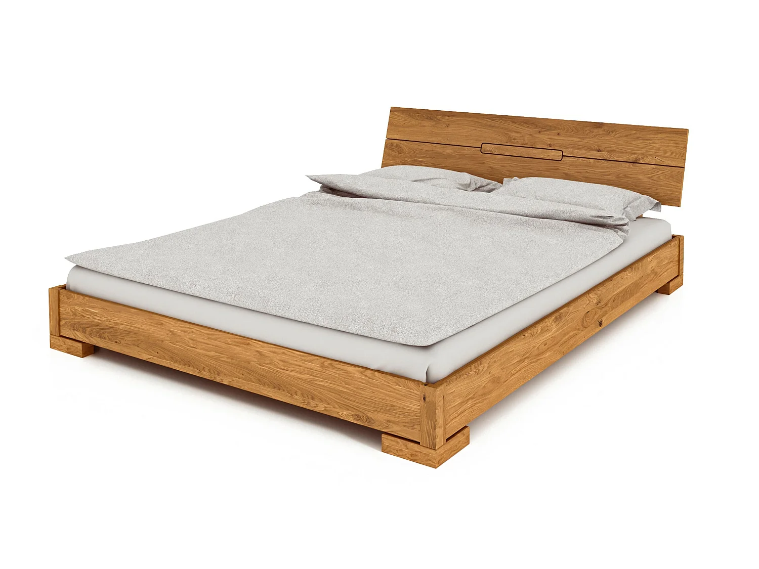 VENTO - Niedriges Bett mit Holzkopfteil aus Wildeiche, naturgeölt 100x200