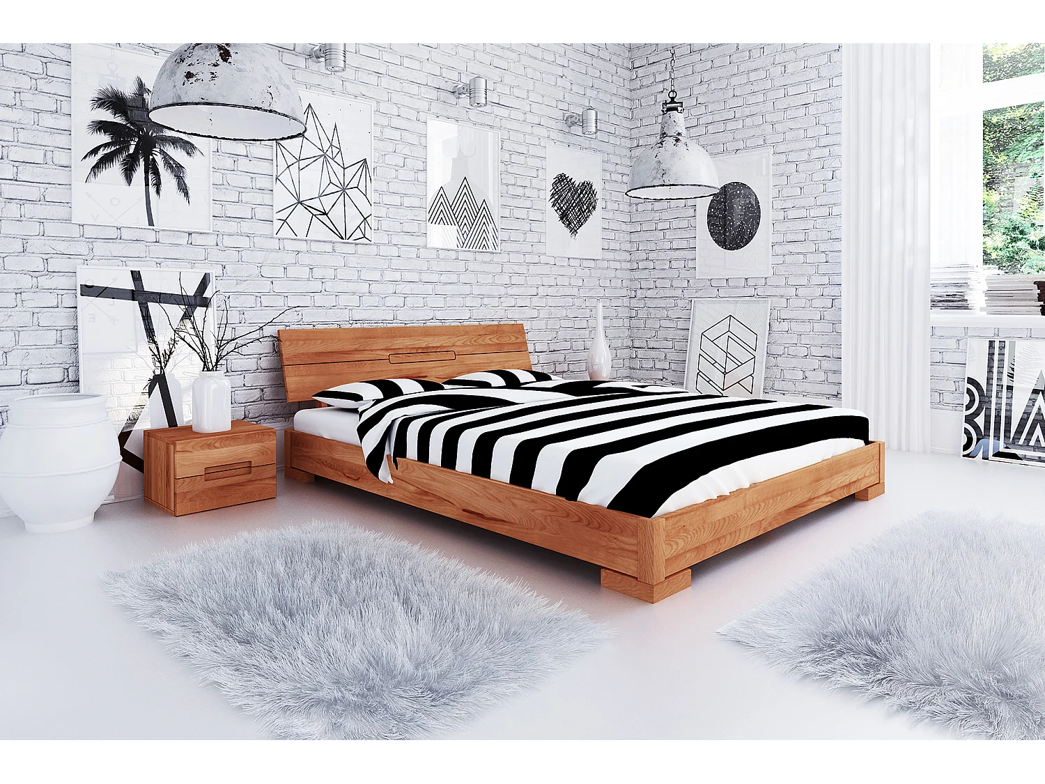 VENTO - Niedriges Bett mit Holzkopfteil aus Kernbuche, naturgeölt 160x200