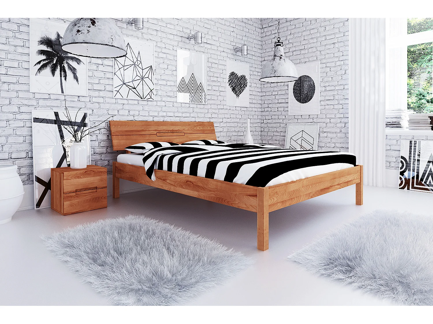 VENTO - Bett mit Holzkopfteil aus Kernbuche, naturgeölt 180x200