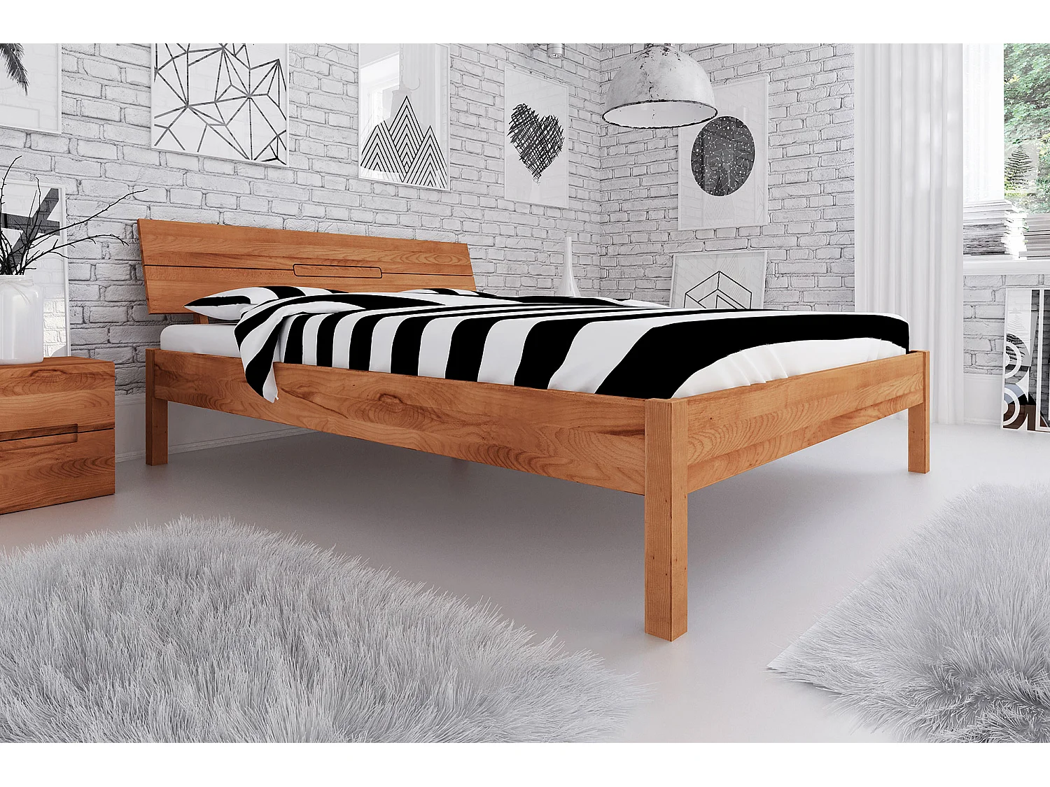 VENTO - Bett mit Holzkopfteil aus Kernbuche, naturgeölt 180x200