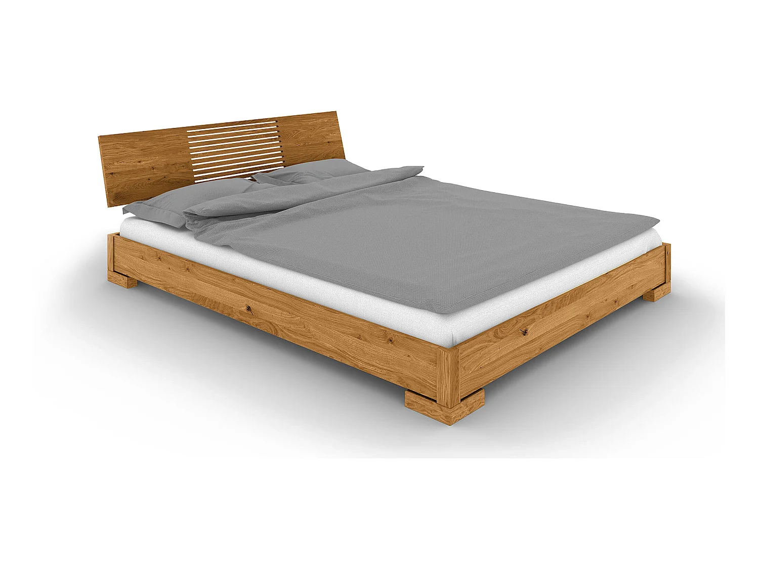 VENTO - Niedriges Bett mit Holzkopfteil aus Wildeiche, naturgeölt 120x200
