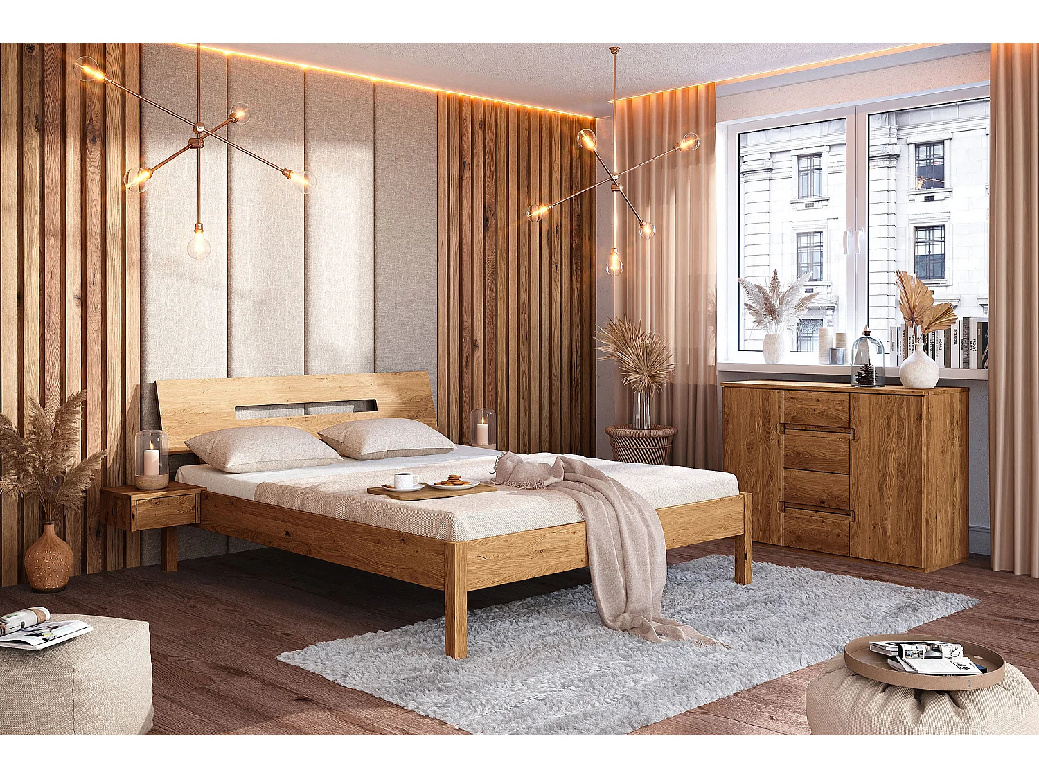 VENTO - Bett mit Holzkopfteil aus Wildeiche, naturgeölt 100x200