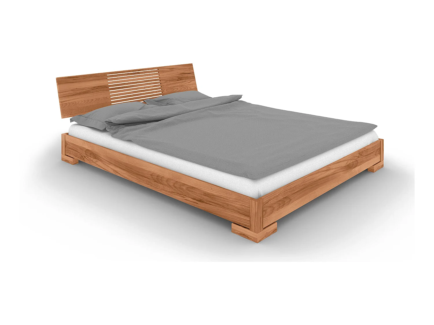 VENTO - Niedriges Bett mit Holzkopfteil aus Kernbuche, naturgeölt 100x200