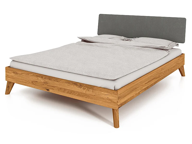 GREG - Bett mit Polsterkopfteil aus Wildeiche, naturgeölt 100x200