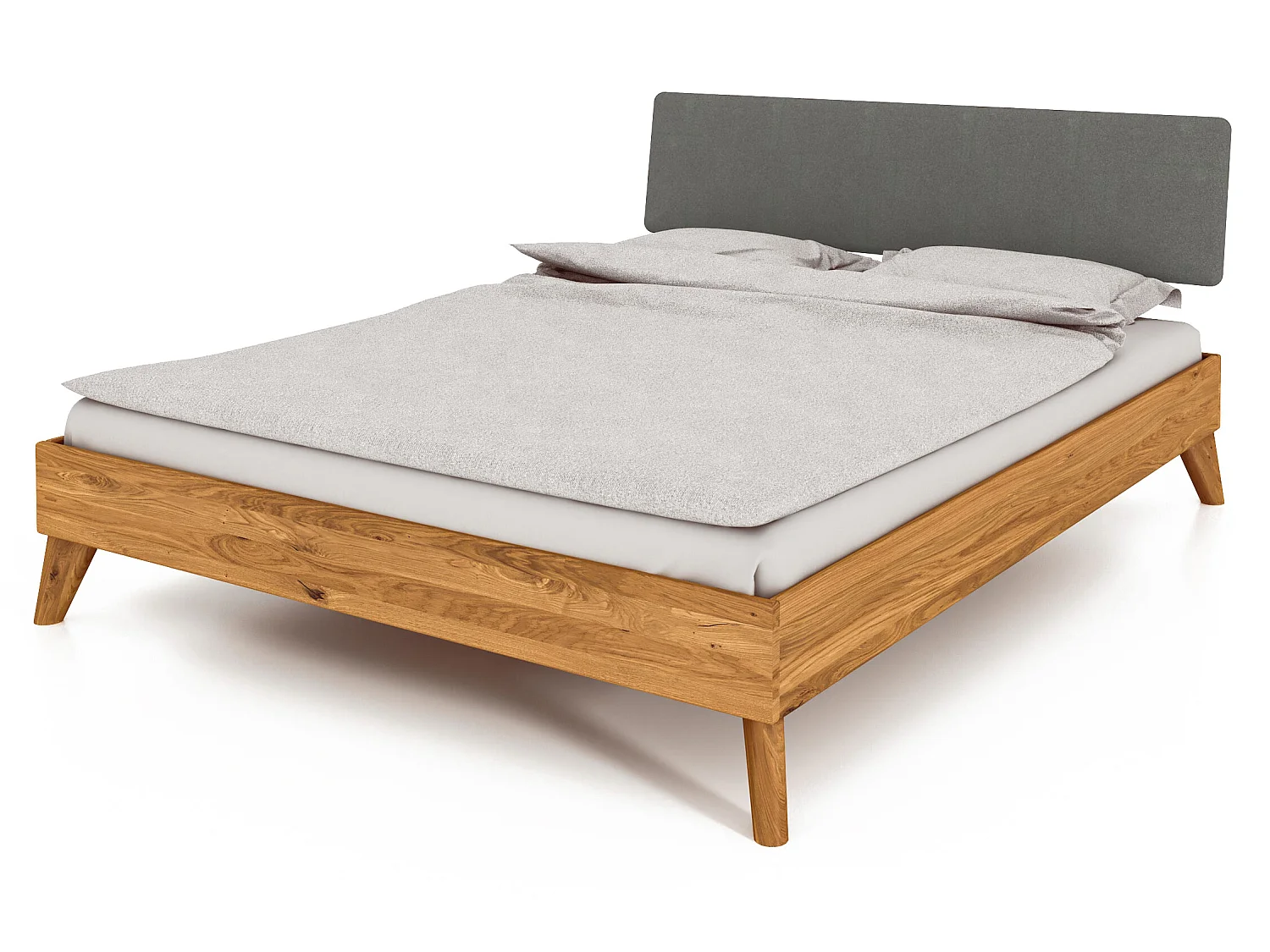 GREG - Bett mit Polsterkopfteil aus Wildeiche, naturgeölt 100x200