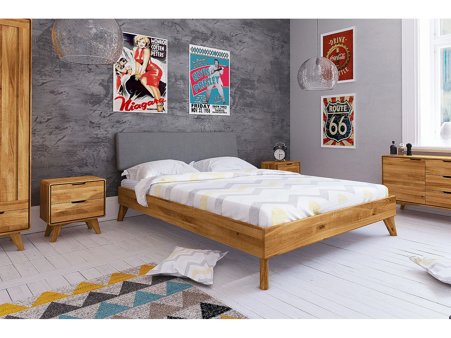 GREG - Bett mit Polsterkopfteil aus Wildeiche, naturgeölt 100x200