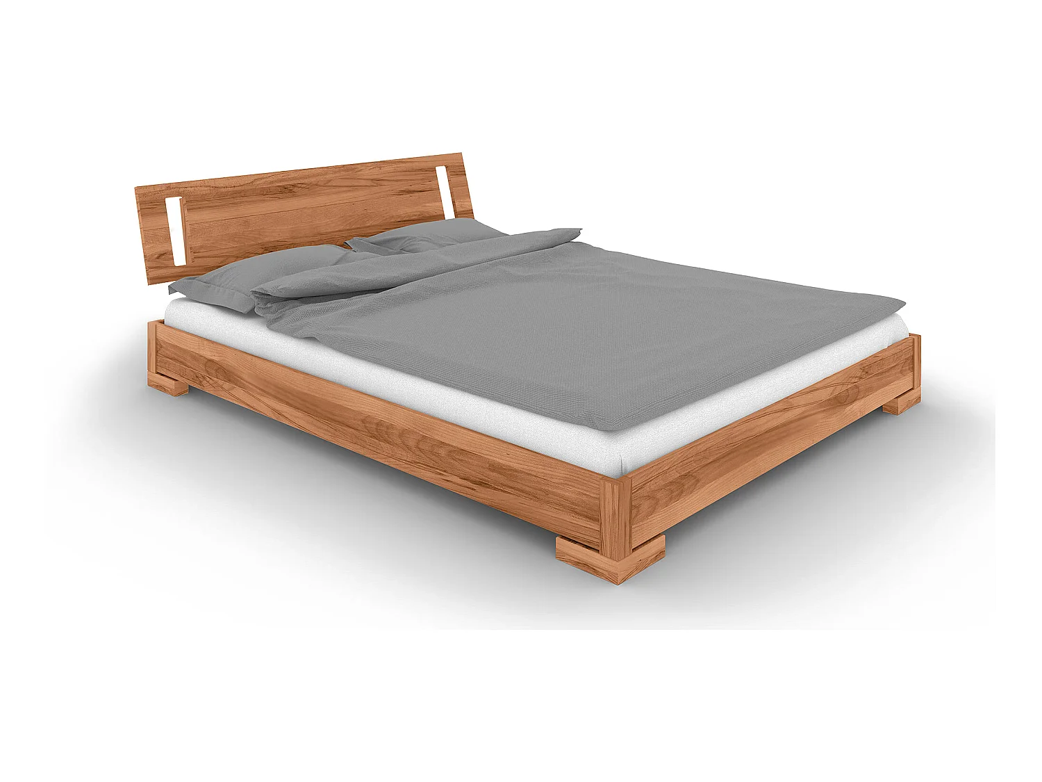 VENTO - Niedriges Bett mit Holzkopfteil aus Kernbuche, naturgeölt 100x200