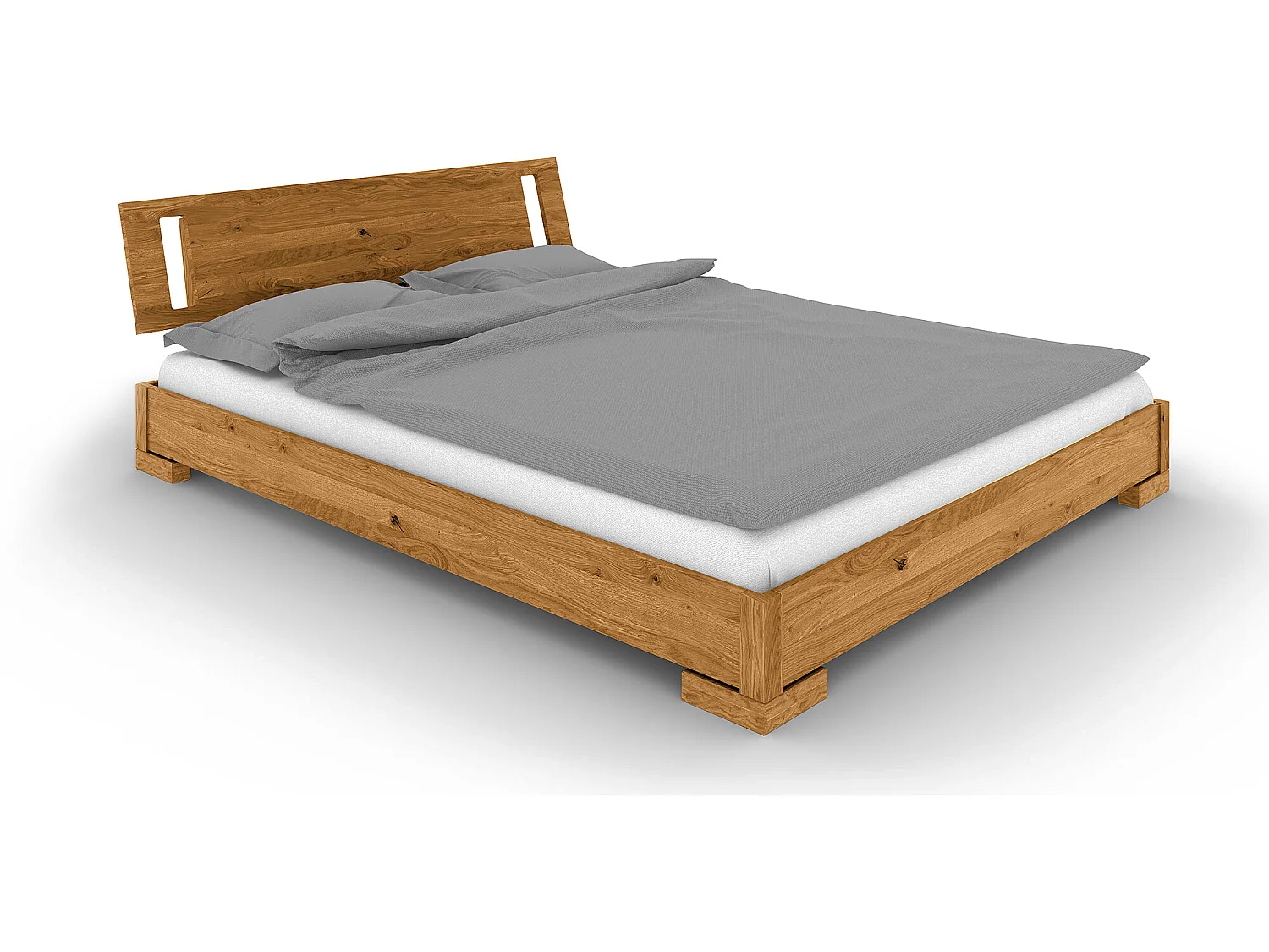 VENTO - Niedriges Bett mit Holzkopfteil aus Wildeiche, naturgeölt 100x200