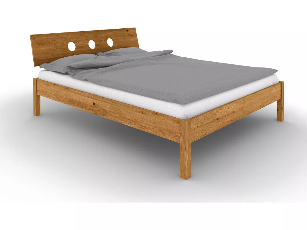 Kauf Unique VENTO - Bett mit Holzkopfteil aus Wildeiche, naturgeölt 100x200