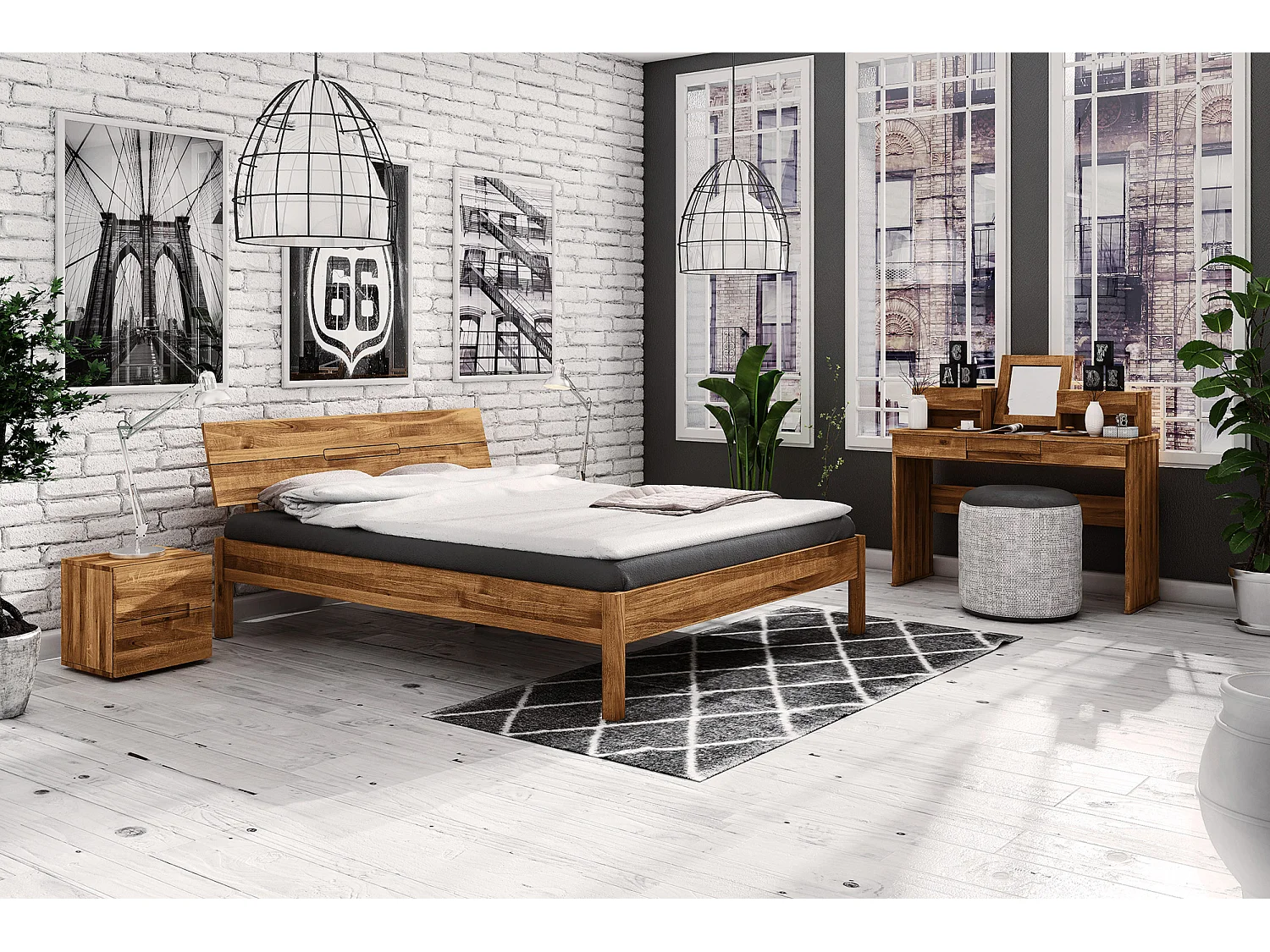 VENTO - Bett mit Holzkopfteil aus Wildeiche, naturgeölt 160x200