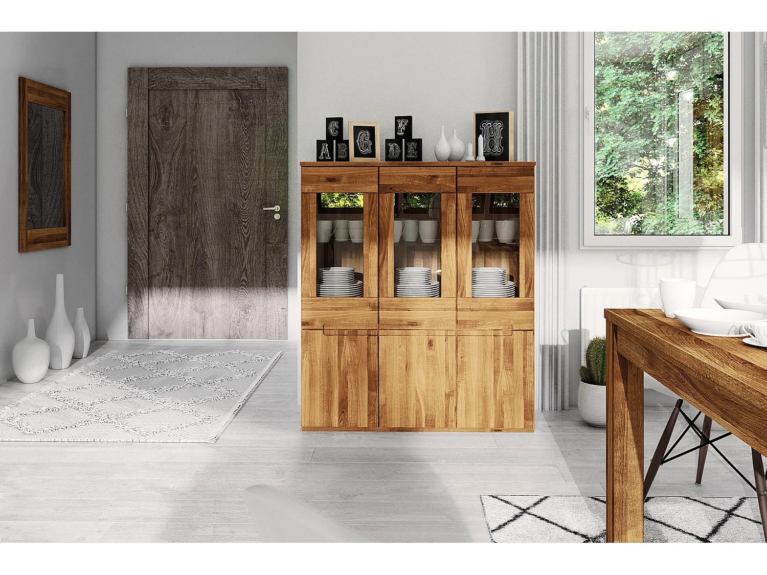 VENTO - Vitrine mit Türen aus Wildeiche, naturgeölt