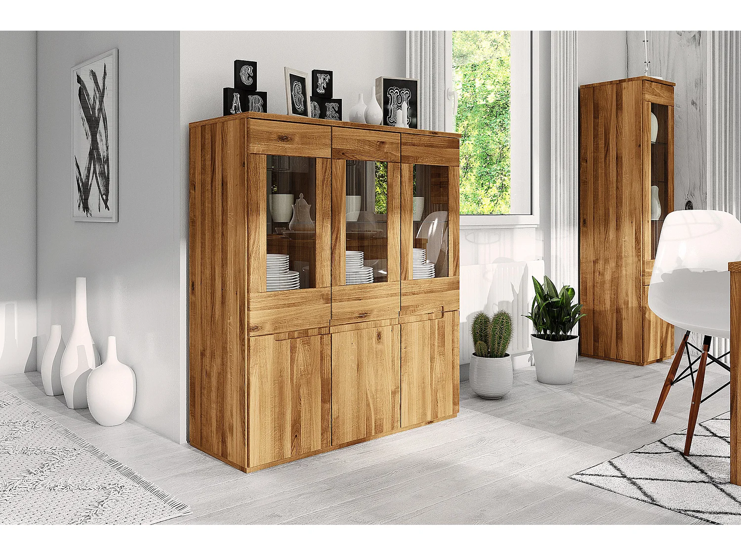 VENTO - Vitrine mit Türen aus Wildeiche, naturgeölt