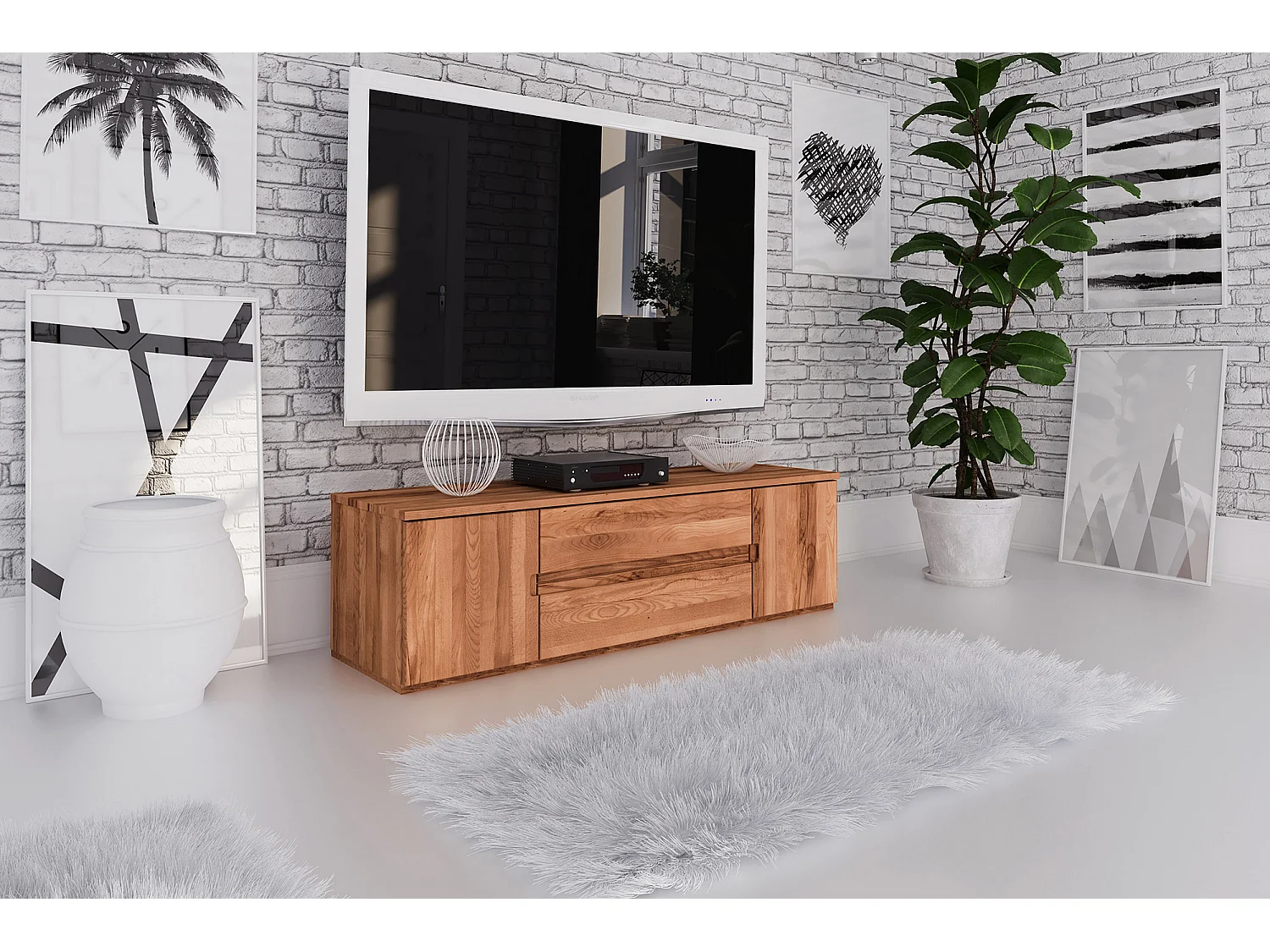 VENTO - Niedrige Kommode mit Schubladen aus Kernbuche, naturgeölt