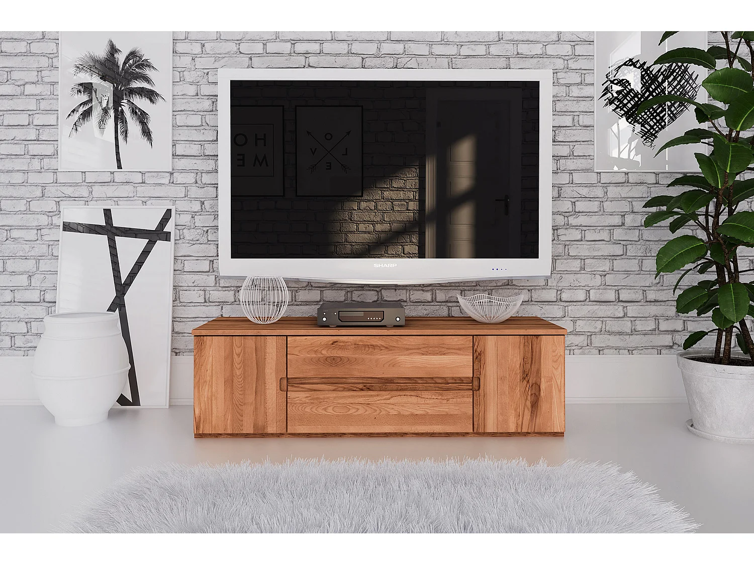 VENTO - Niedrige Kommode mit Schubladen aus Kernbuche, naturgeölt