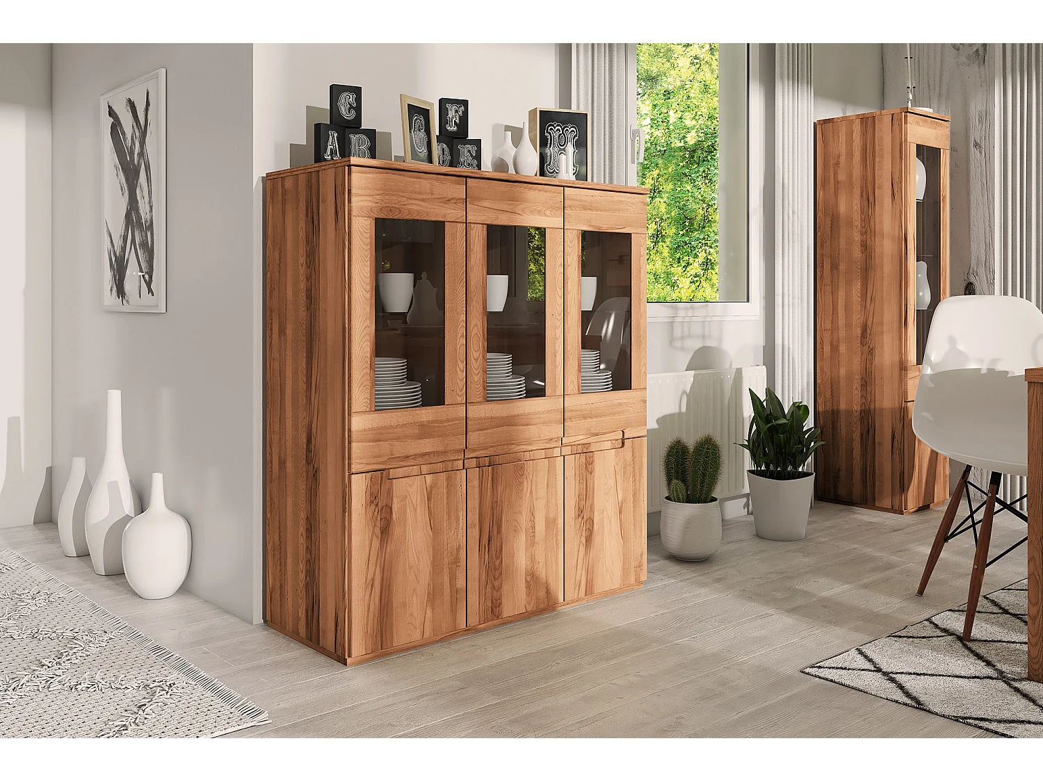 VENTO - Vitrine avec portes en cœur de hêtre, finition à l'huile naturelle