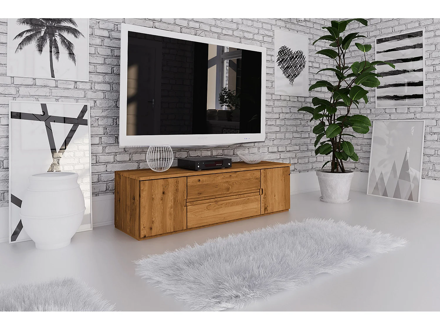 VENTO - Niedrige Kommode mit Schubladen aus Wildeiche, naturgeölt