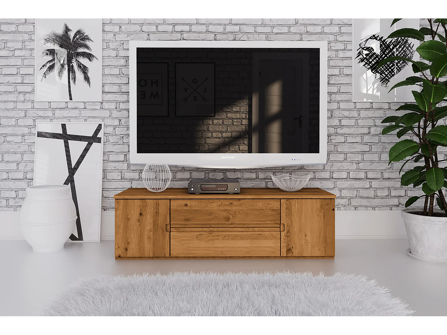 VENTO - Niedrige Kommode mit Schubladen aus Wildeiche, naturgeölt