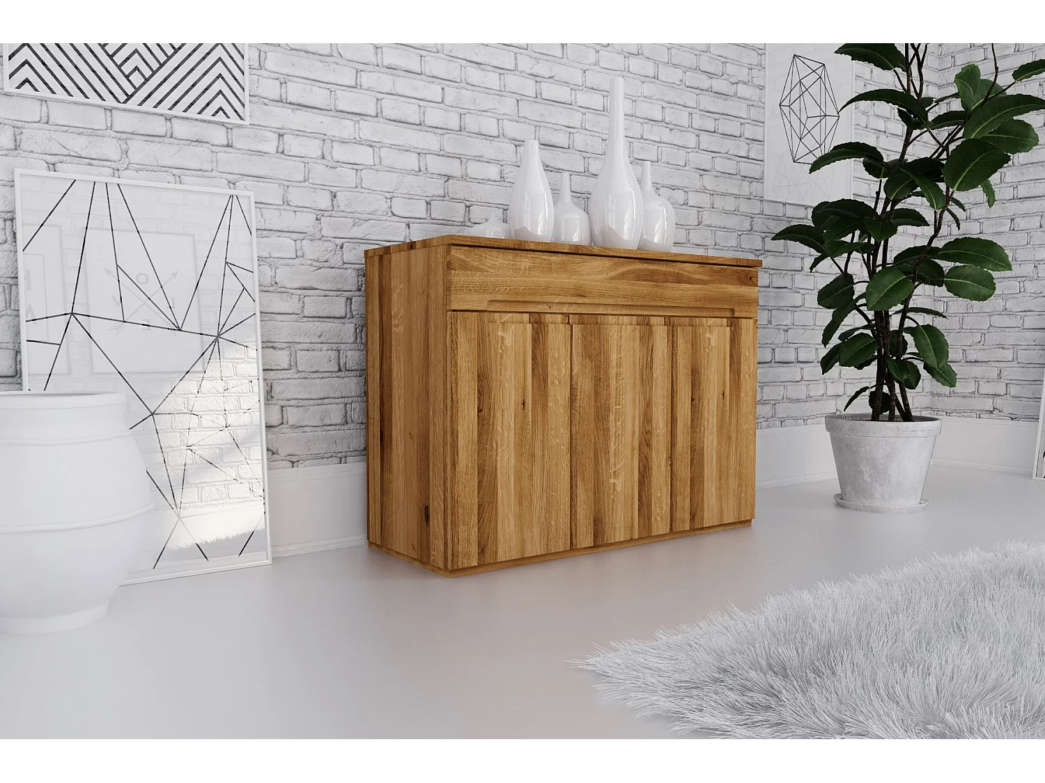 VENTO - Commode avec tiroir en chêne sauvage, finition à l'huile naturelle