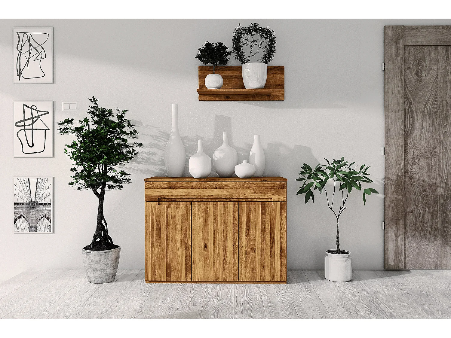 VENTO - Commode avec tiroir en chêne sauvage, finition à l'huile naturelle