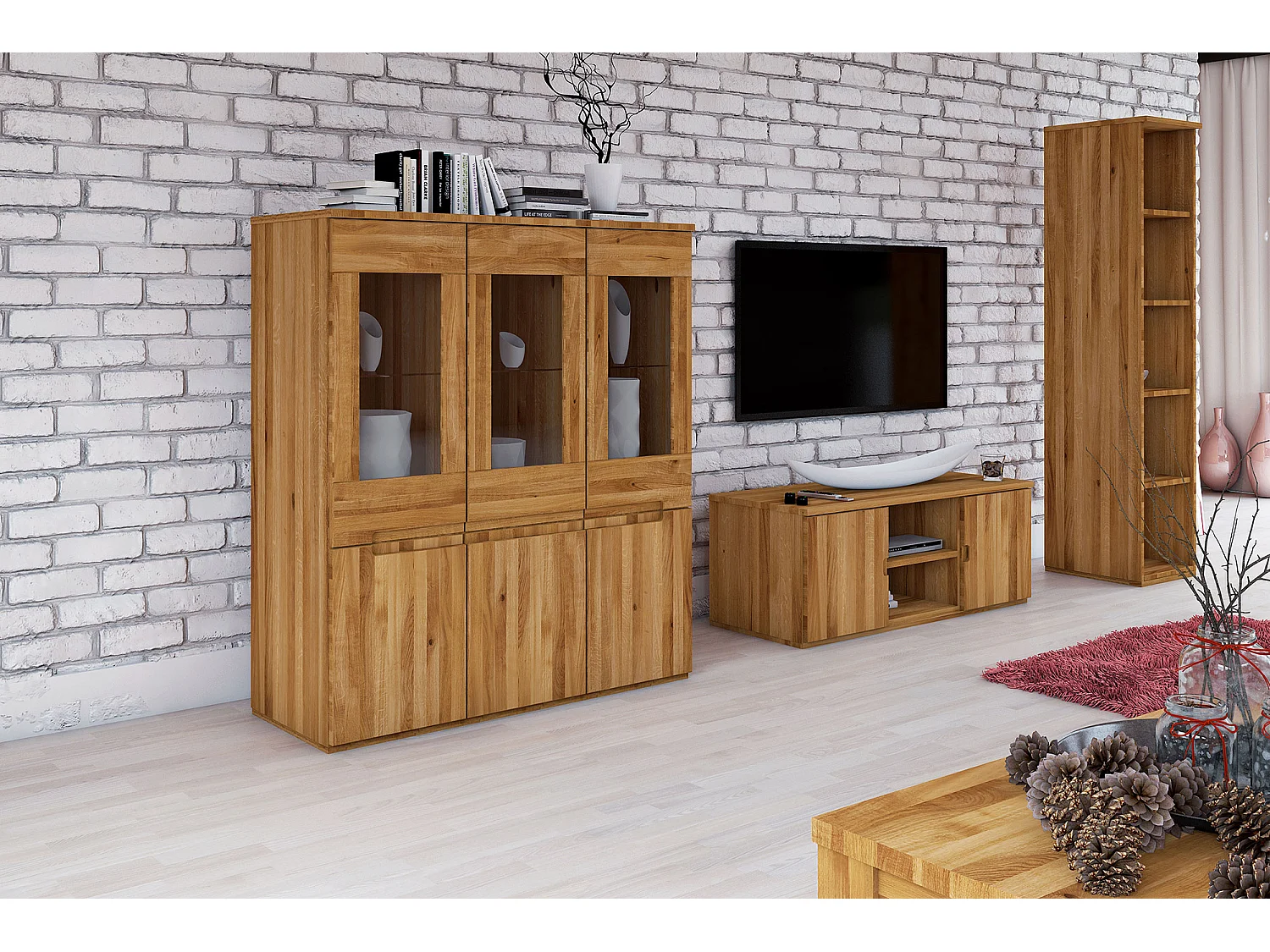 VENTO - Meuble TV avec portes en bois en chêne sauvage huilé naturel