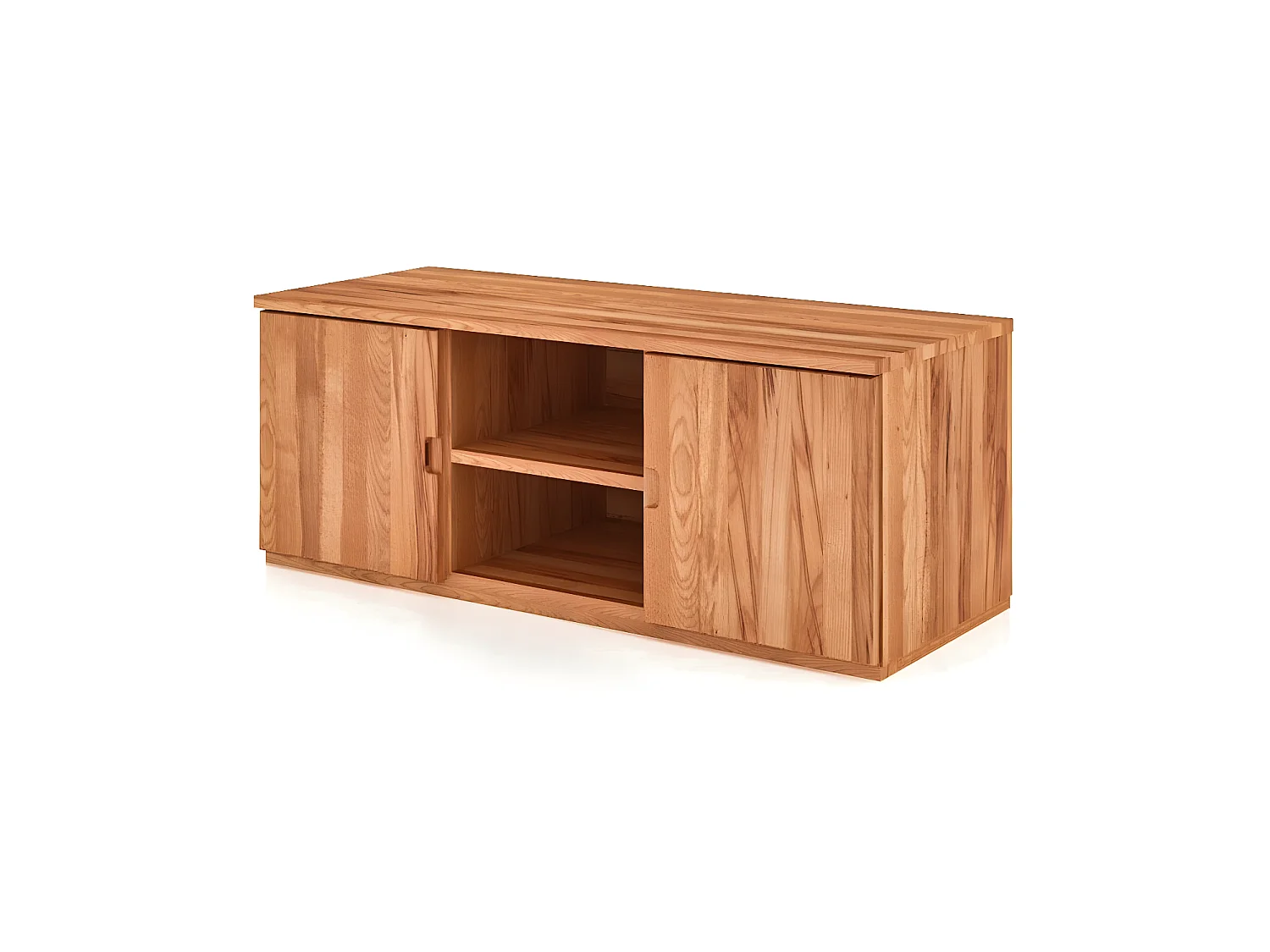 VENTO - Meuble TV avec portes en bois en cœur de hêtre huilé naturel