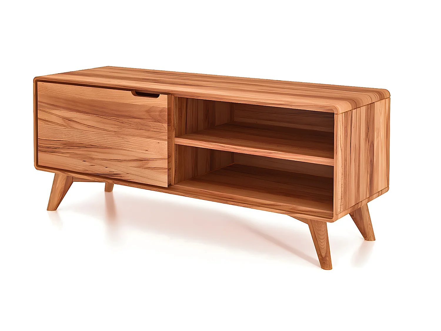 GREG - Meuble TV avec portes en bois en cœur de hêtre huilé naturel