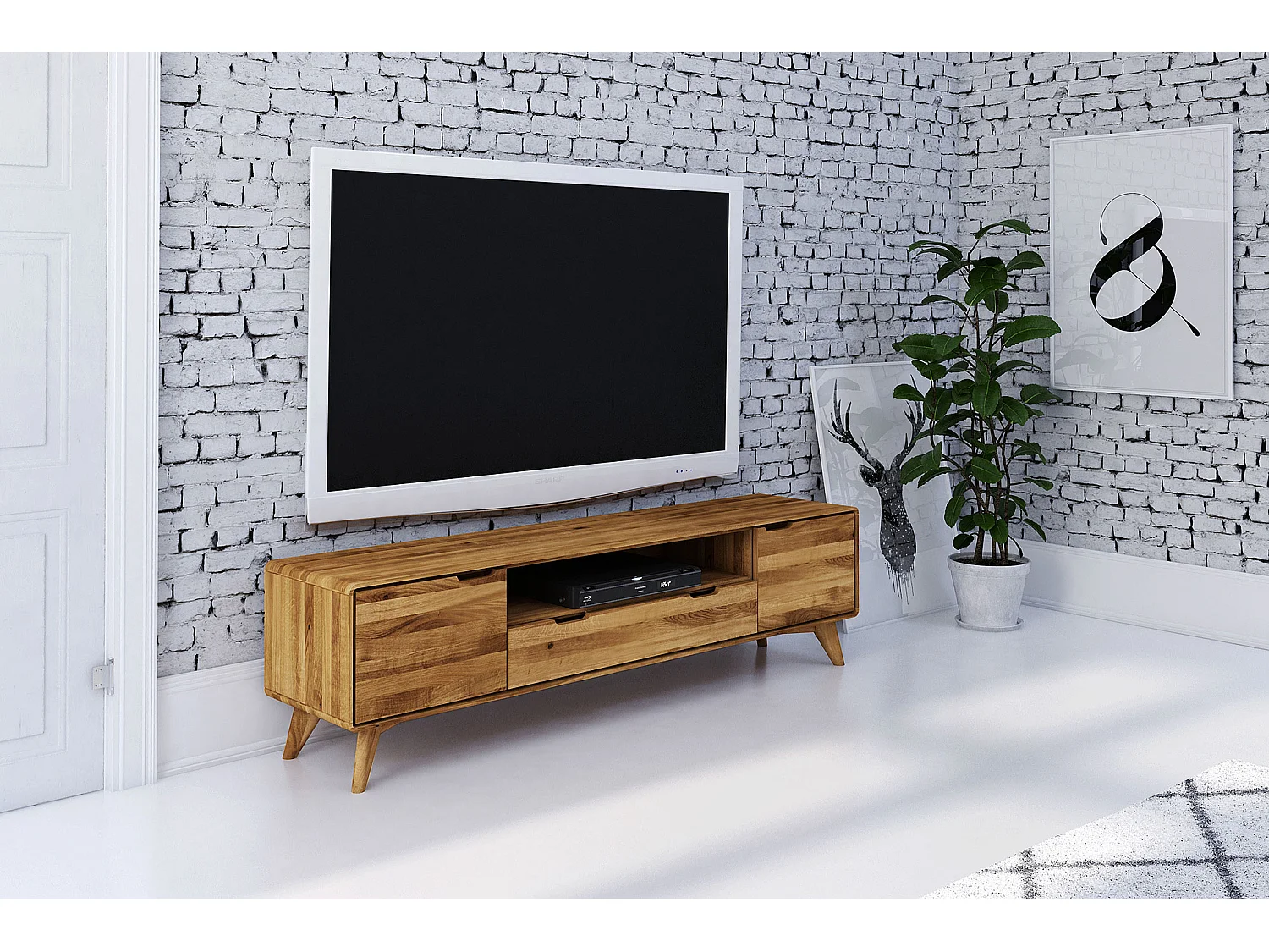 GREG - Meuble TV avec tiroir en chêne sauvage huilé naturel