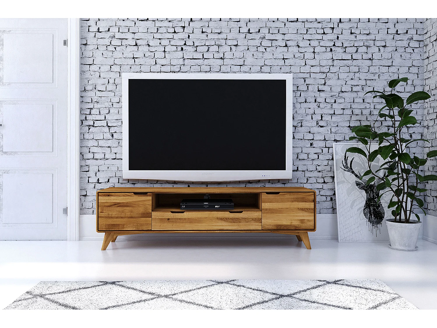 GREG - Meuble TV avec tiroir en chêne sauvage huilé naturel