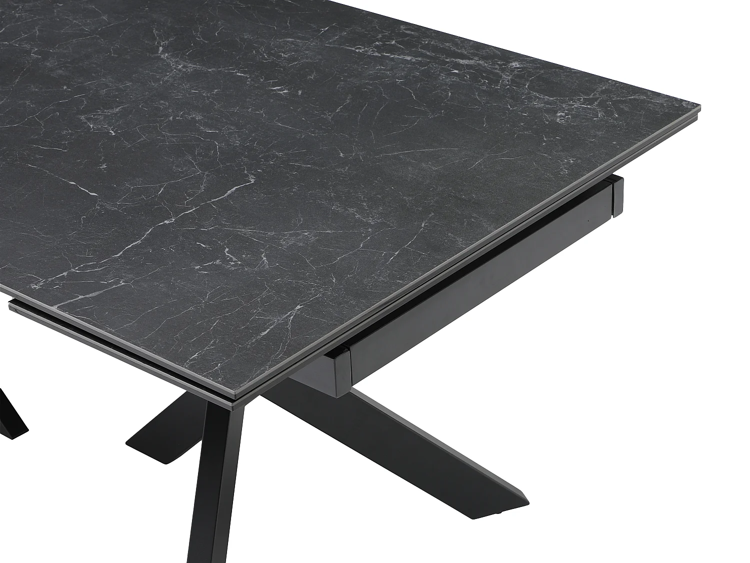 Esstisch ausziehbar - 8 bis 12 Personen - Sicherheitsglas & Keramik - Marmor-Optik Schwarz - MARISO