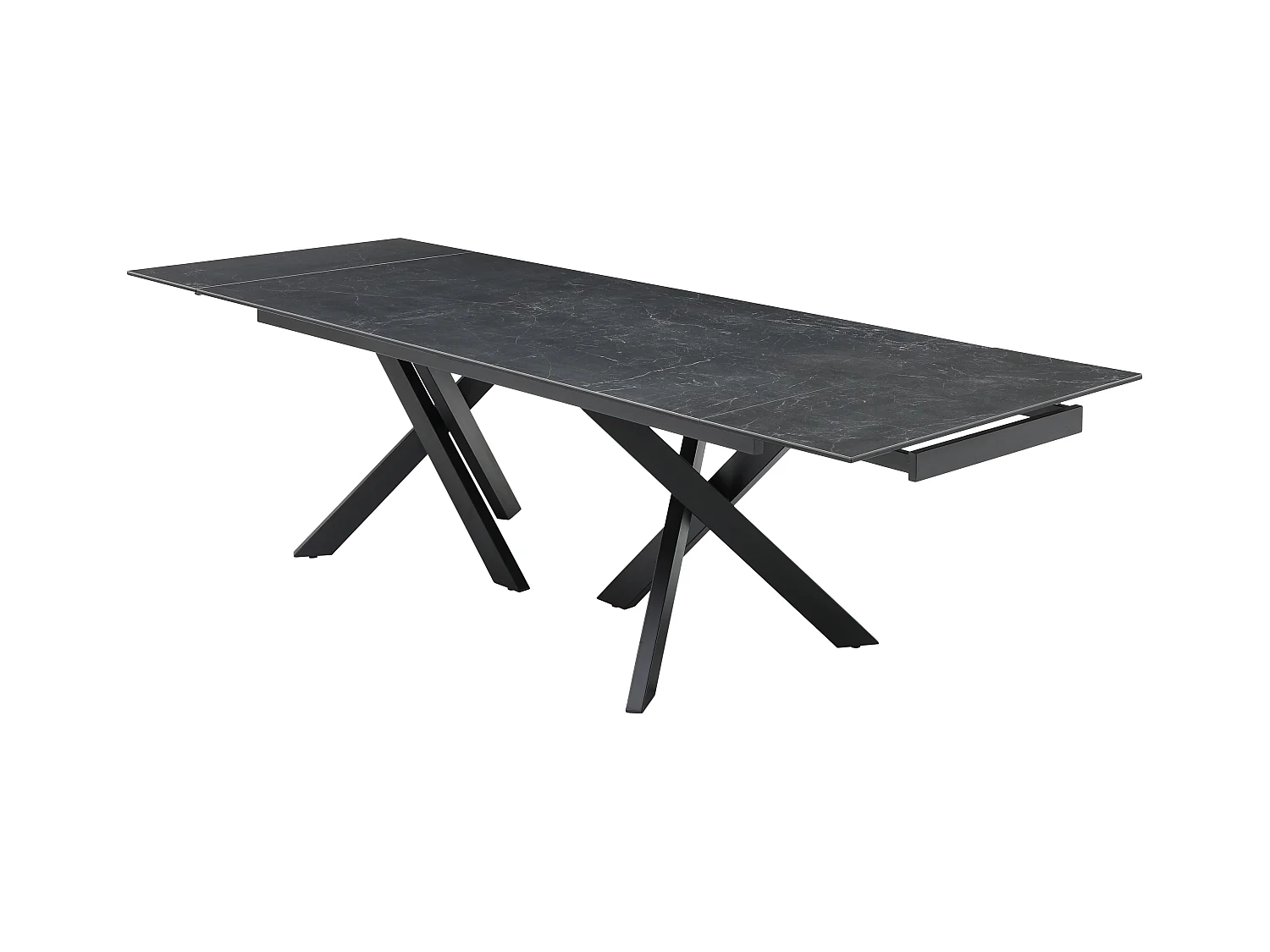 Esstisch ausziehbar - 8 bis 12 Personen - Sicherheitsglas & Keramik - Marmor-Optik Schwarz - MARISO